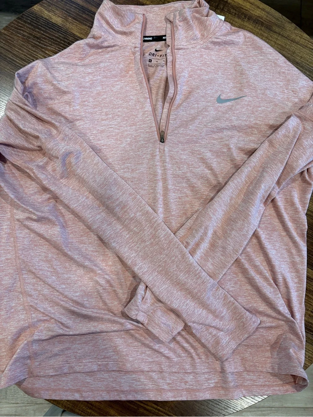 Nike Women’s Heathered Light Pink Dri-FIT Quarter-Zip Long Sleeve